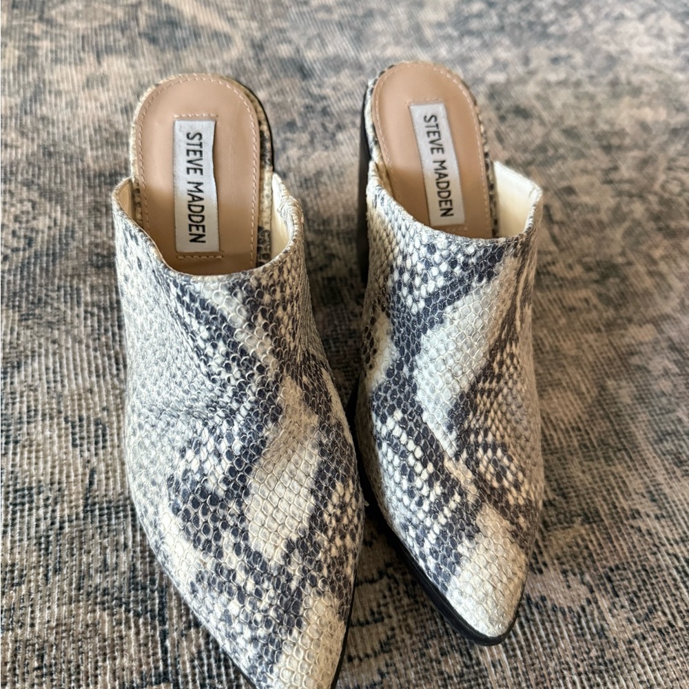 Steve Madden Women's Savina Snakeskin Mules - Black and Cream